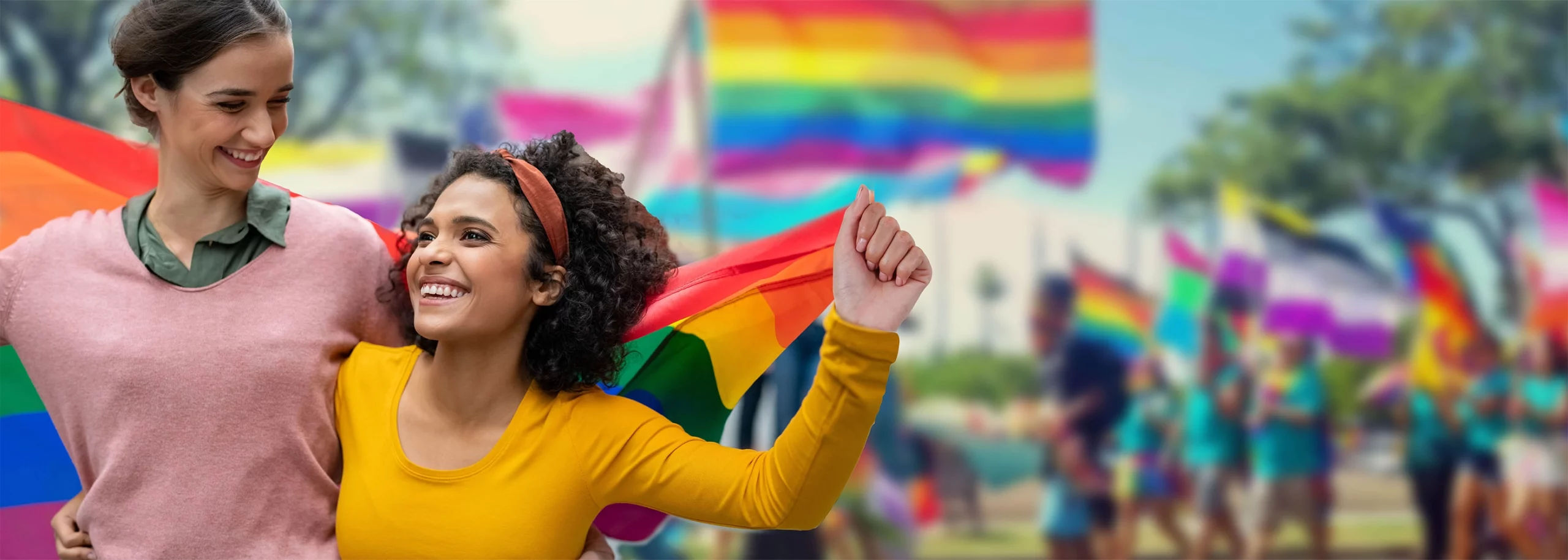 Two women celebrating pride month