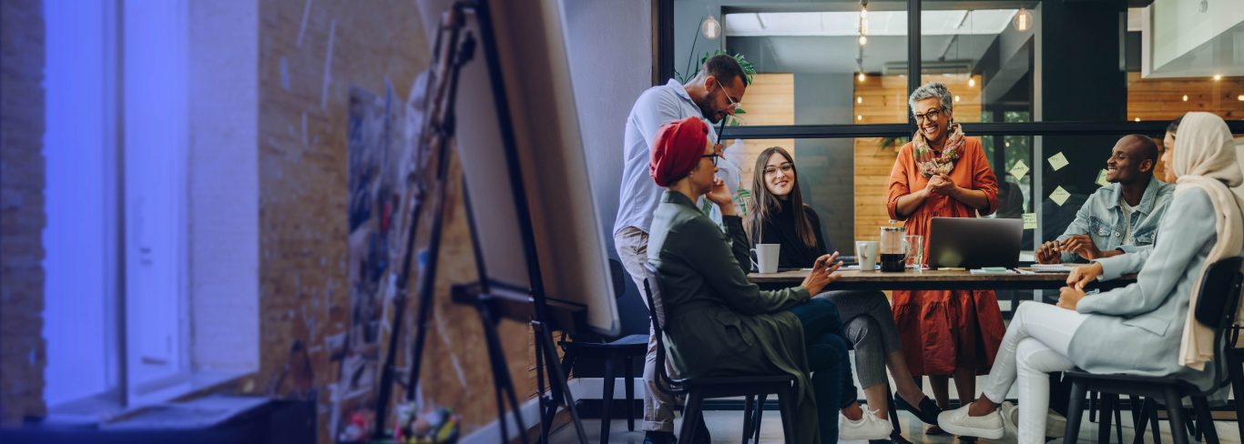 A group of diverse people at the workplace