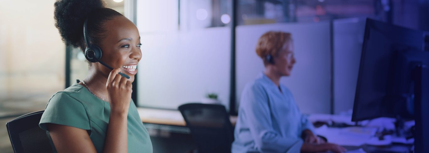 Call center agent attending a call