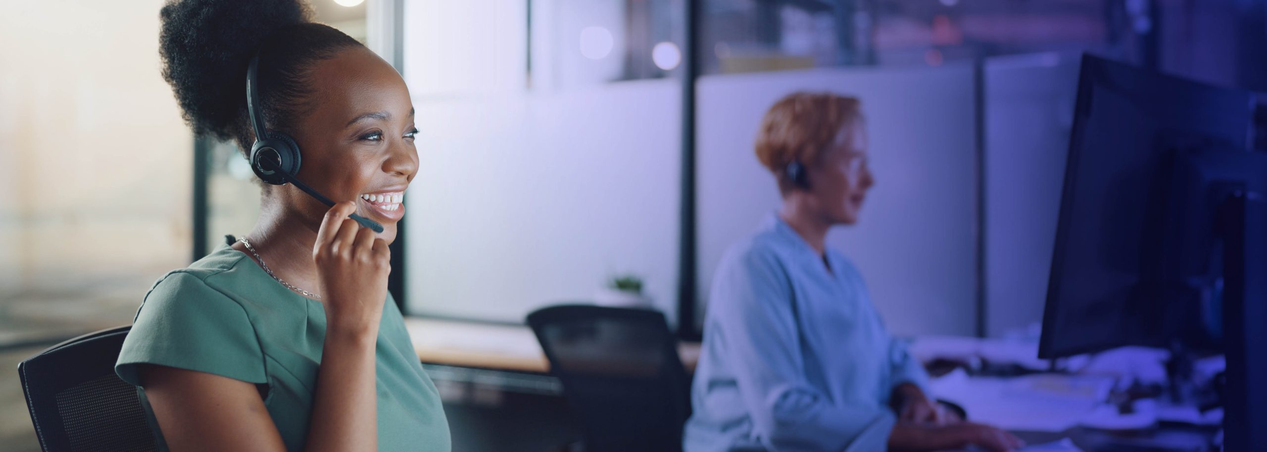 Call center agent attending a call